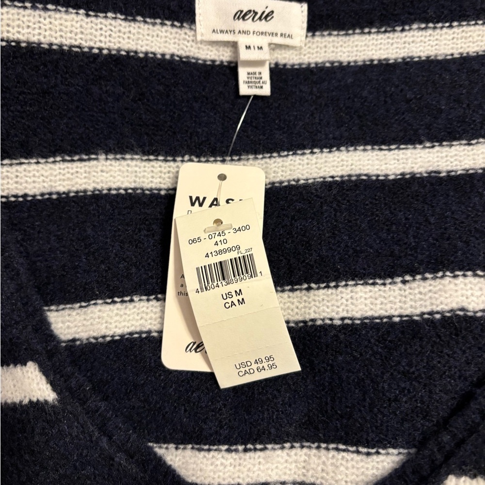 Aerie navy blue and white striped v-neck sweater, new with tags. - Picture 2 of 2